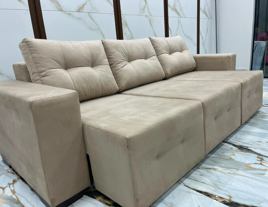 Sofá Retrátil Encosto Almofada Solta 2.50 - Percinta de Pneu, Espuma D33